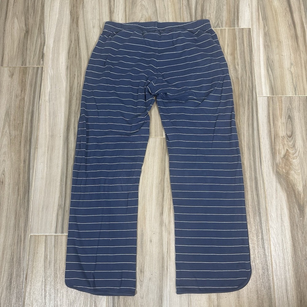 Lake Pajama Lounge Pants Blue white Stripe Piping Pima Cotton Long Bottoms Sz M